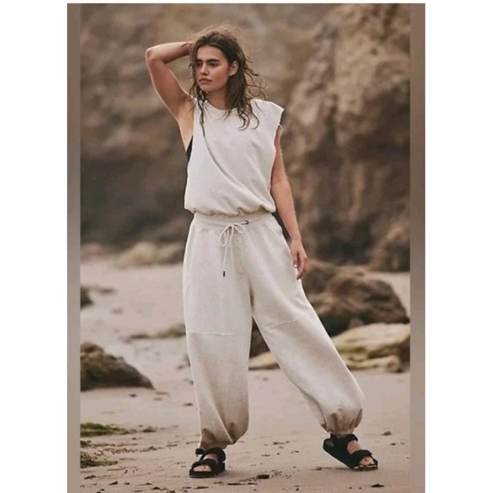 Free People Movement Throw And Go Jumpsuit Women's Small OVERSIZED Beige